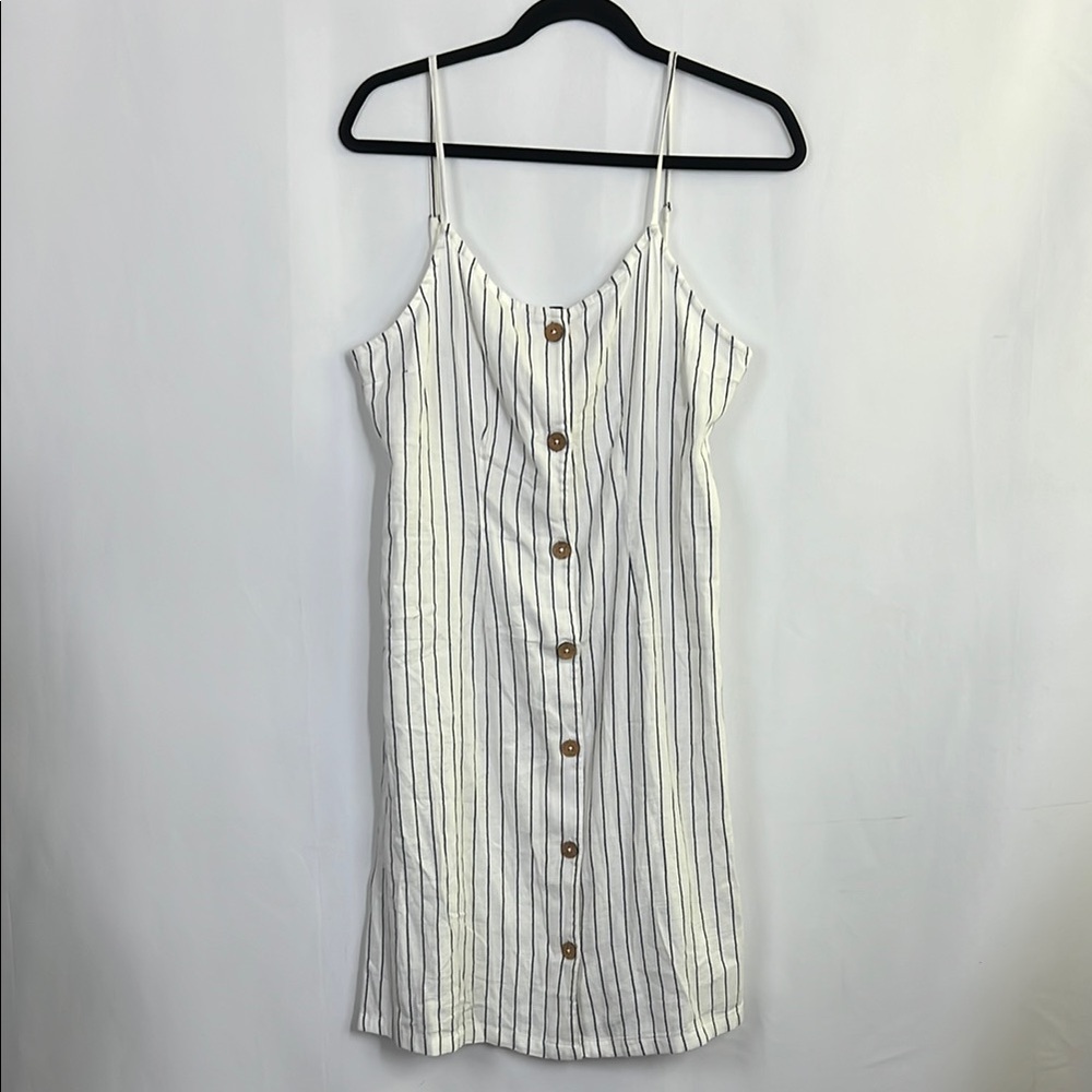 White Striped Button-Down Dress spaghetti strap tank top dress mini pinstripe